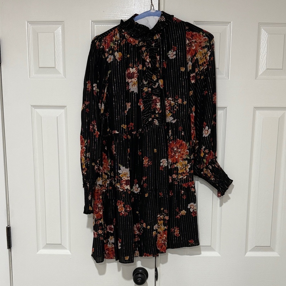 Floral Black Long Sleeve Dress